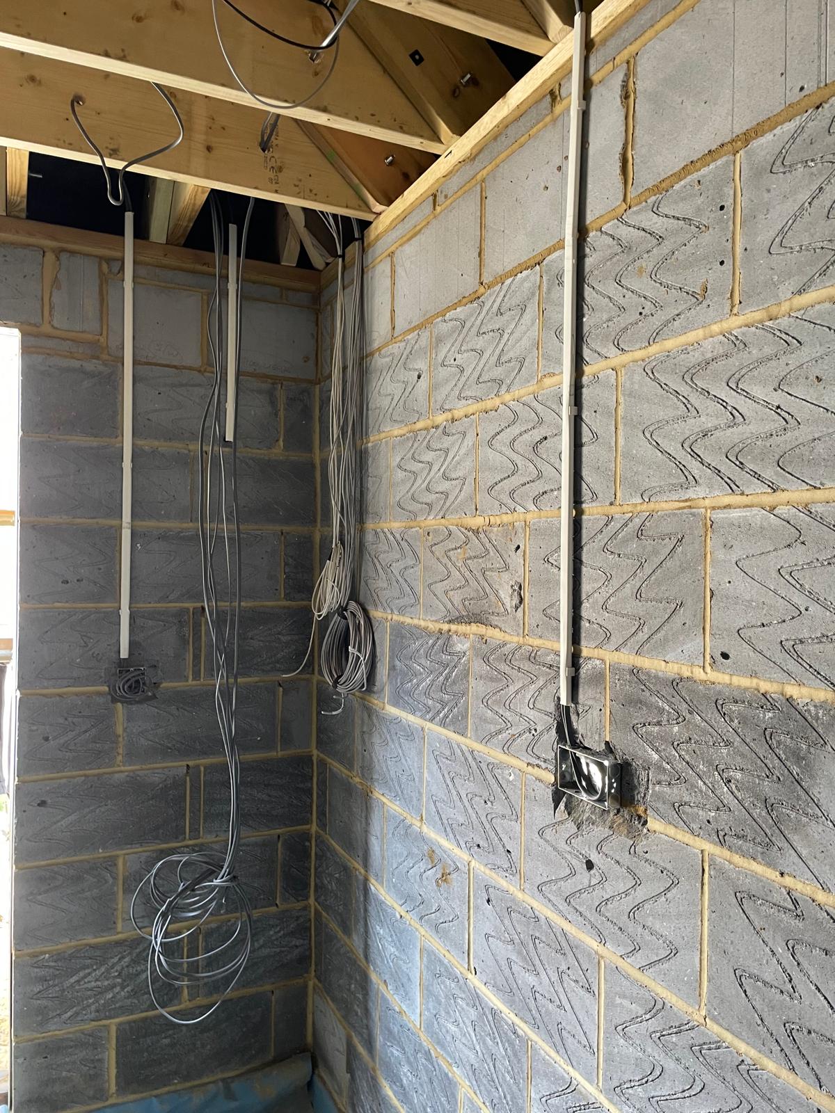 First fix wiring in blockwork